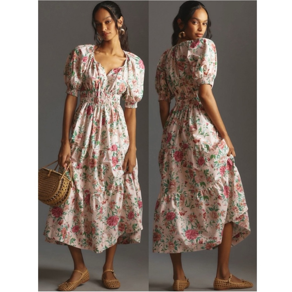 Anthropologie The Somerset Maxi Dress Puff Sleeve Edition Large P Dainty Floral - Picture 4 of 12